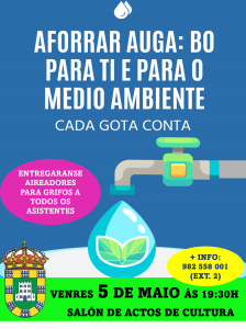 AHORRAR AGUA: BUENO PARA TI Y PARA EL MEDIO AMBIENTE.-CHARLA INFORMATIVA EL VIERNES 5 DE MAYO