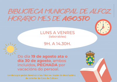 CAMBIO DE HORARIO Y APERTURA DE LA BIBLIOTECA PÚBLICA DURANTE EL MES DE AGOSTO