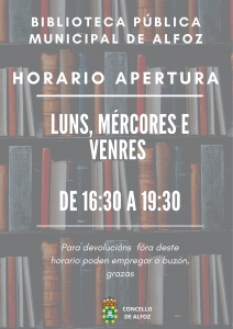 NUEVO HORARIO DE APERTURA BIBLIOTECA PÚBLICA MUNICIPAL DE ALFOZ
