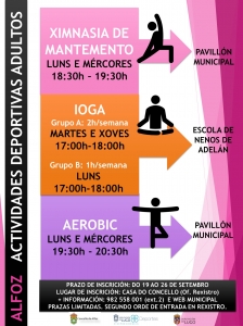 ACTIVIDADES DEPORTIVAS PARA ADULTOS CURSO 22-23: YOGA, AERÓBIC Y GIMNASIA DE MANTENIMIENTO Y