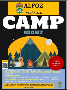 CAMP NIGHT ALFOZ 2022. 19-20-21 DE JULIO. INSCRIPCIÓN A PARTIR DEL 4 DE JULIO EN LA OFICINA DE REGISTRO DEL AYUNTAMIENTO O EN LA SEDE ELECTRÓNICA(PINCHA EN LA NOTICIA SI QUIERES DESCARGAR EL MODELO) 