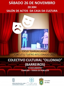 EL SÁBADO 26 DE NOVIEMBRE. COLECTIVO CULTURAL OLLOMAO PRESENTA LA COMEDIA"O DOCUMENTO"