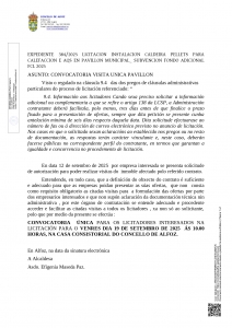 EXPEDIENTE 384/2025: LICITACIÓN INSTALACIÓN CALDERA DE PELLETS PARA CALEFACCIÓN Y ACS EN EL PABELLÓN MUNICIPAL – SUBVENCIÓN FONDO ADICIONAL FCL 2025