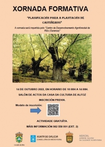 JORNADA FORMATIVA "PLANIFICACIÓN PARA A PLANTACIÓN DE CASTIÑEIROS" 14 DE OCTUBRE DE 10:00h A 14:00h EN EL SALÓN DE ACTOS DE LA CASA DE LA CULTURA DE ALFOZ