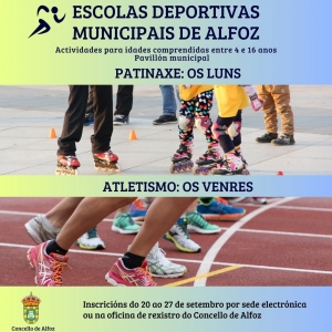 ESCUELAS DEPORTIVAS MUNICIPALES: PATINAJE Y ATLETISMO. INSCRIPCIONES DEL 20 AL 27 DE SEPTIEMBRE