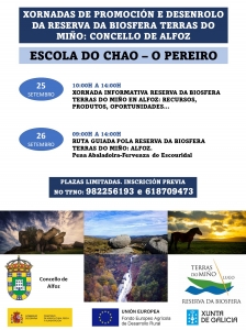 25 E 26 DE  SETEMBRO.  ESCOLA  DO CHAO-O Pereiro.  JORNADAS DE PUESTA EN VALOR D&Aacute; RESERVA DE LA BIOSFERA TERRAS  DEL MI&Ntilde;O: ALFOZ