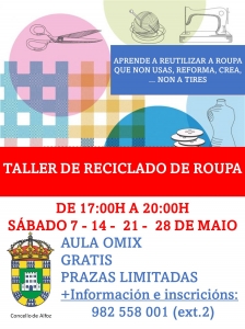 CURSO DE RECICLADO DE ROPA: SÁBADOS DE MAYO.