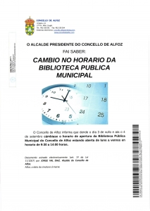 HORARIOS BIBLIOTECA E PISCINA