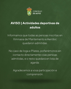 AVISO ACTIVIDADES DEPORTIVAS DE ADULTOS