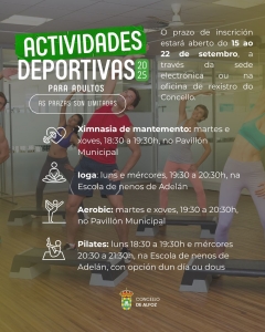 PRAZO DE INSCRICIÓN PARA AS ACTIVIDADES DEPORTIVAS DE ADULTOS EN ALFOZ