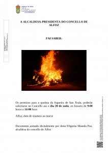 PERMISOS PARA AS FOGUEIRAS DE SAN XOÁN
