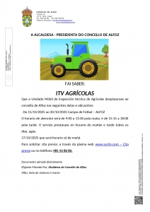 ITV AGRÍCOLA EN ALFOZ DO 15 AO 20 DE OUTUBRO