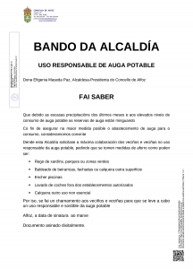 BANDO DA ALCALDÍA: Uso responsable da auga.