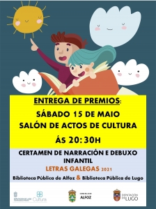SÁBADO 15 ÁS 20.30H ENTREGA DE PREMIOS DO CERTAME DE DEBUXO E NARRACIÓN LETRAS GALEGAS 2021 BIBLIOTECA PÚBLICA DE ALFOZ