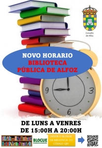  A BIBLIOTECA PÚBLICA DE ALFOZ ABRE EN HORARIO DE TARDE: DE LUNS A VENRES DE 15:00H A 20:00H