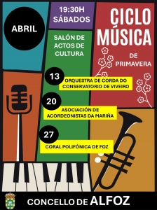 CICLO DE MÚSICA DE PRIMAVERA. SÁBADOS 13, 20 E 27 DE ABRIL EN ALFOZ