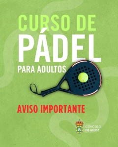 AVISO SOBRE O CURSO DE PÁDEL PARA ADULTOS
