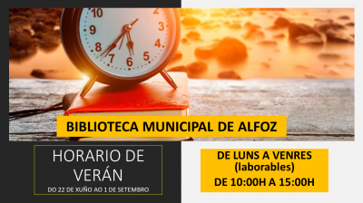 NOVO HORARIO DE VERÁN DA BIBLIOTECA MUNICIPAL DE ALFOZ
