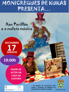 SÁBADO 17. "XAN PERILLÁN E A MALETA MÁXICA" DE MONICREQUES KUKAS E ENTREGA DE PREMIOS DO XX CONCURSO DE POSTAIS DE NADAL DA BIBLIOTECA PÚBLICA DE ALFOZ