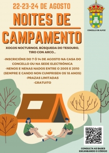 NOITES DE CAMPAMENTO 2023. 22-23-24 DE AGOSTO. INSCRICIÓN A PARTIR DO 7 ATA O 14 DE AGOSTO NA OFICINA DE REXISTRO DO CONCELLO DE ALFOZ OU NA SEDE ELECTRÓNICA (descarga pinchando na noticia e accedendo ao enlace)