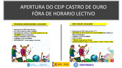 DO LUNS 29 DE AGOSTO AO 2 DE SETEMBRO ESTÁ ABERTO O PRAZO PARA INSCRIBIRSE EN : MADRUGADORES, OES E INGLÉS NA OFICINA DE REXISTRO DO CONCELLO DE ALFOZ DE 8:30H A 14:30H