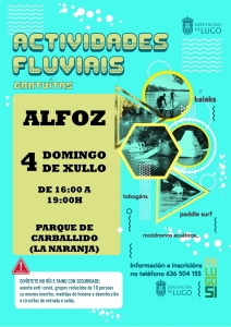 ACTIVIDADES FLUVIAIS EN ALFOZ. DOMINGO 4 DE XULLO: kaiaks, tobogáns, paddle surf, rocódromos acuáticos...