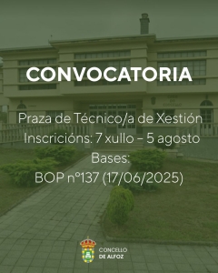 ABERTO O PROCESO SELECTIVO DUNHA PRAZA DE TÉCNICO/A DE XESTIÓN