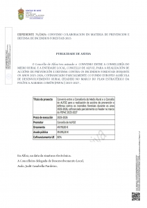 CONVENIO COLABORACIÓN EN MATERIA DE PREVENCIÓN E DEFENSA DE INCENDIOS FORESTAIS 2025
