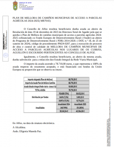 PLAN DE MELLORA DE CAMIÑOS MUNICIPAIS DE ACCESO A PARCELAS AGRÍCOLAS 2024-2025