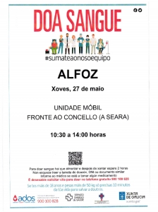 XOVES 27 DE MAIO 10.30 A 14.00H DOA SANGUE EN ALFOZ